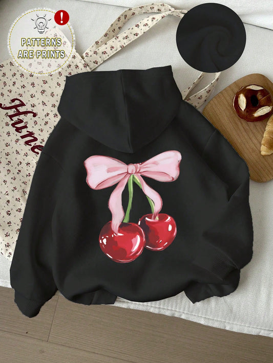 Cartoon Graphic Bow Front Hoodie